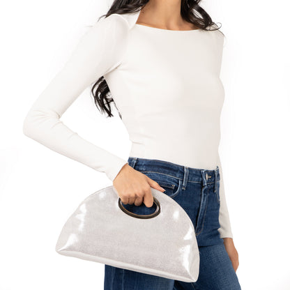 Nina Shoes Jael Silver Metallic Geo Swirl Fabric Handle Bag