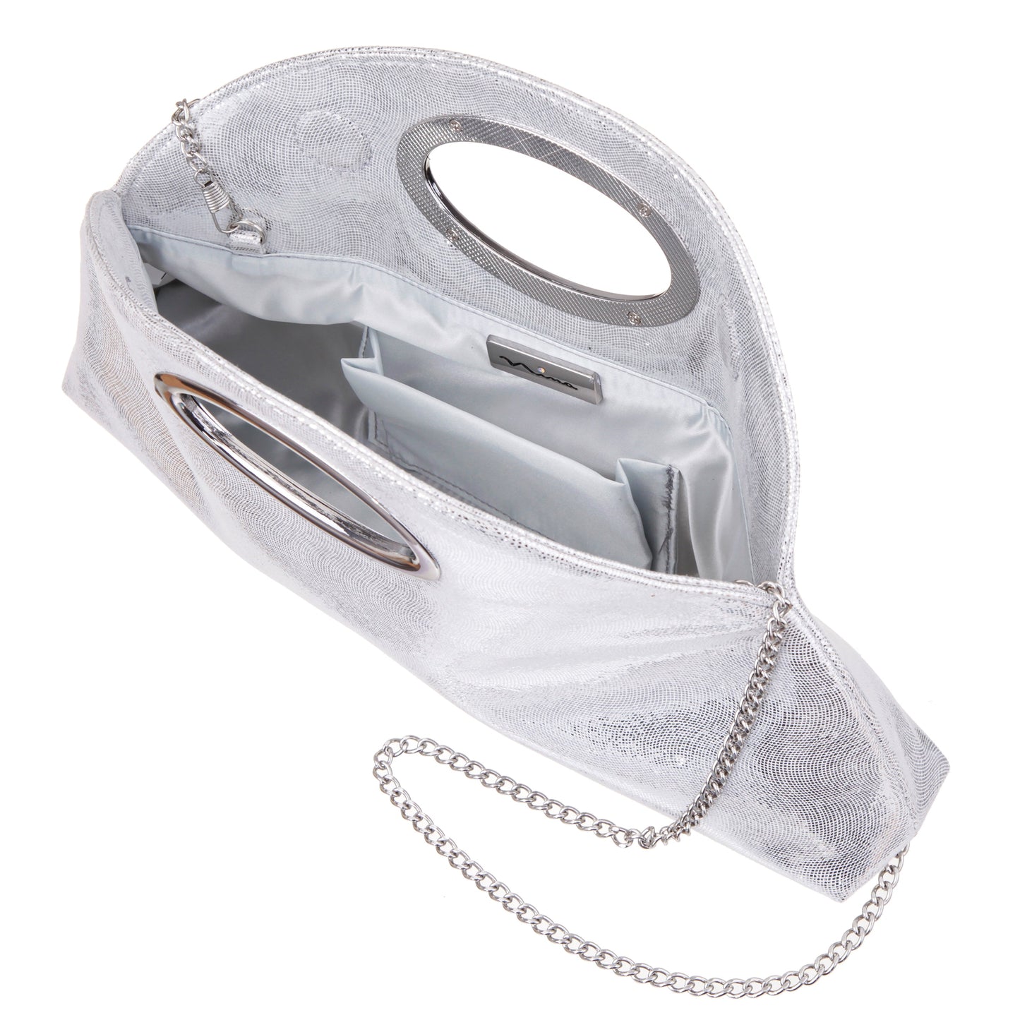 Nina Shoes Jael Silver Metallic Geo Swirl Fabric Handle Bag