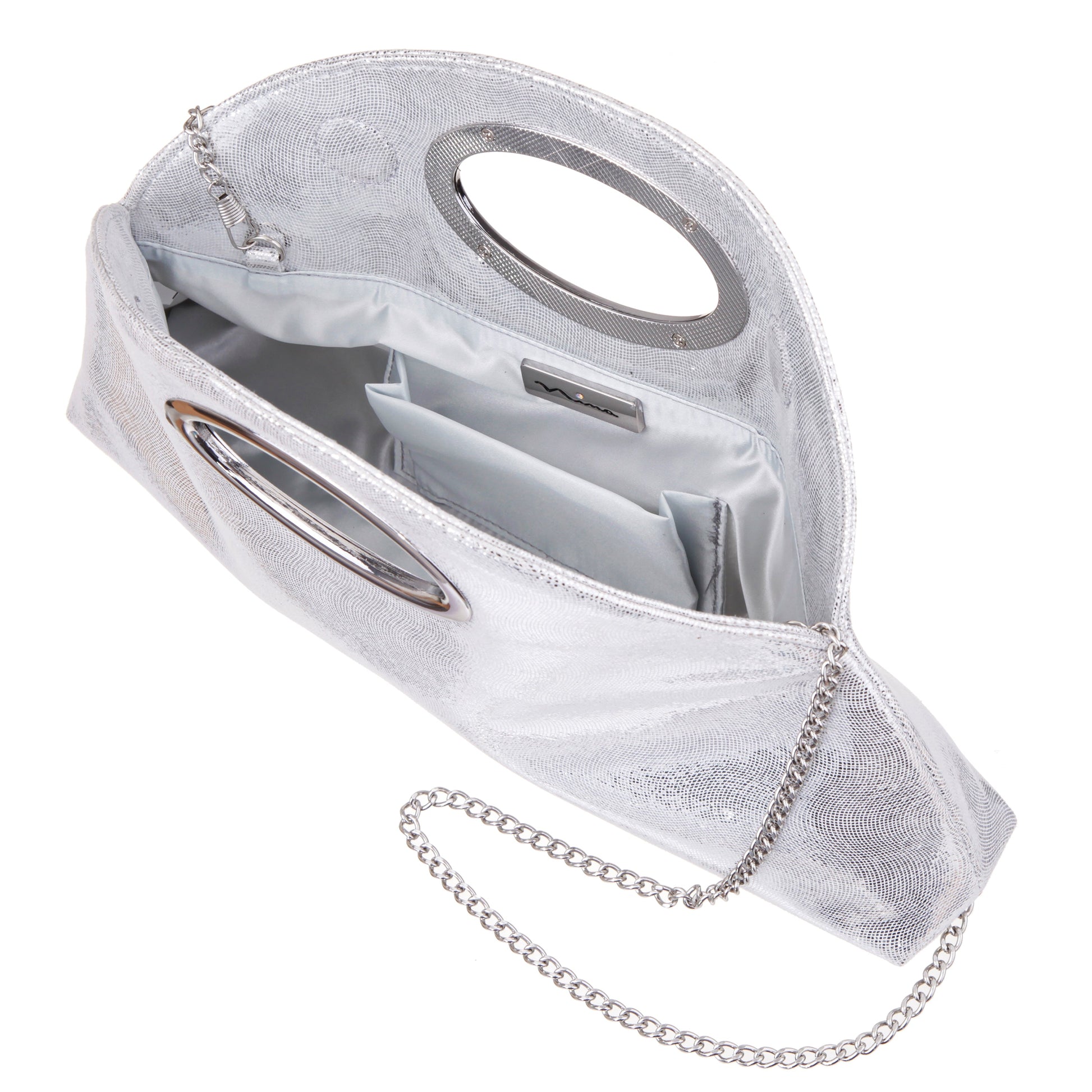Nina Shoes Jael Silver Metallic Geo Swirl Fabric Handle Bag