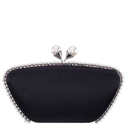 Nina Shoes Goddess Black Satin / Plastic Pearl Minaudiere