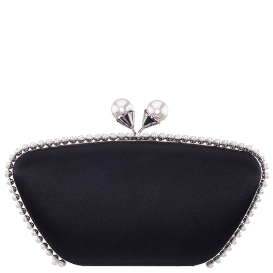 Nina Shoes Goddess Black Satin / Plastic Pearl Minaudiere