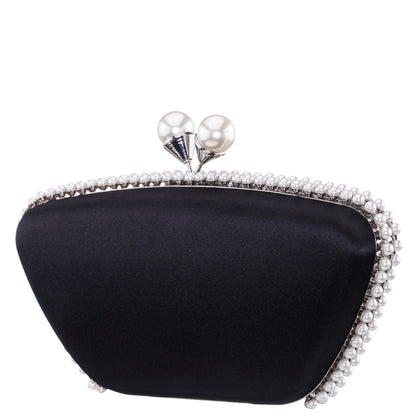 Nina Shoes Goddess Black Satin / Plastic Pearl Minaudiere