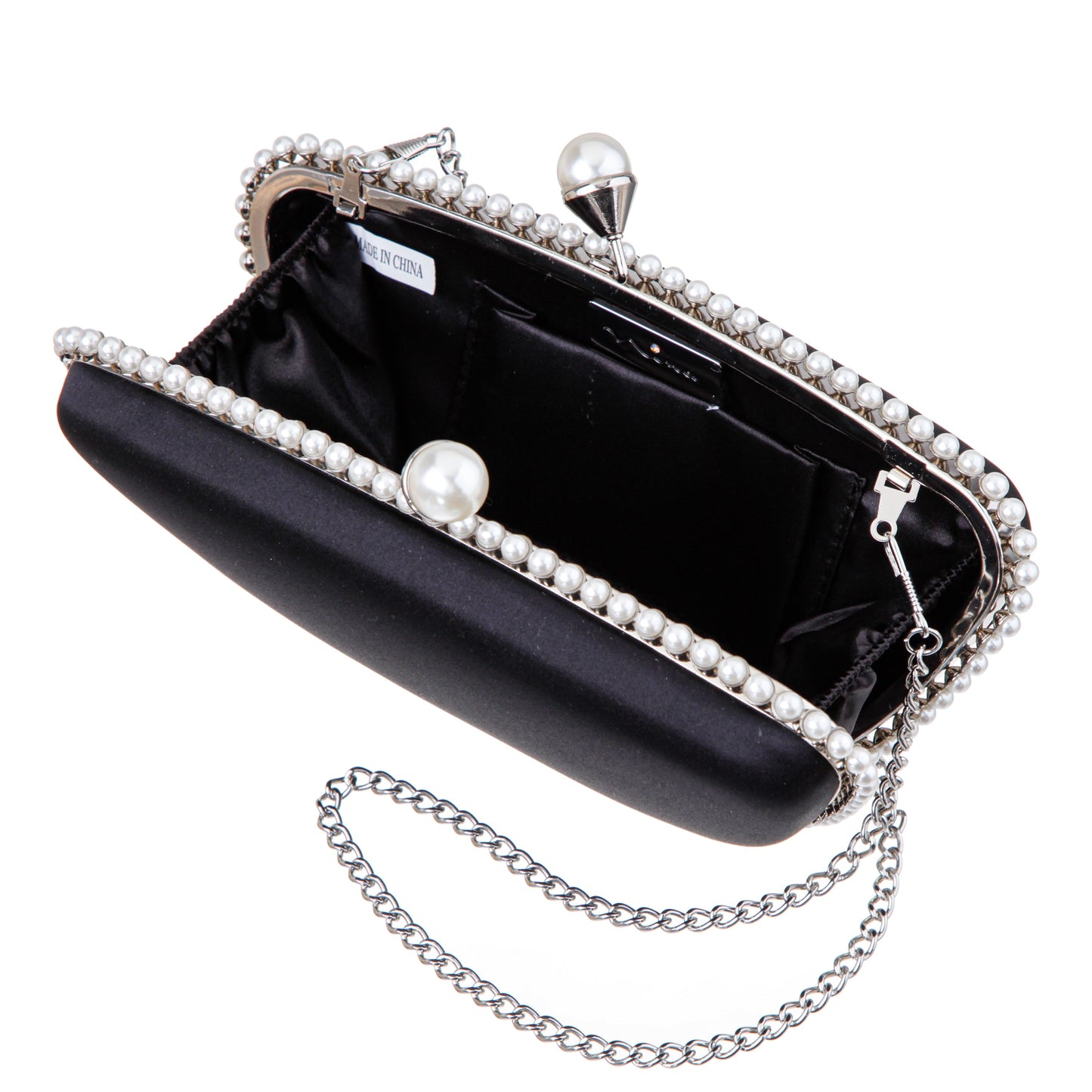 Nina Shoes Goddess Black Satin / Plastic Pearl Minaudiere