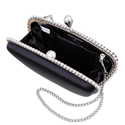Nina Shoes Goddess Black Satin / Plastic Pearl Minaudiere