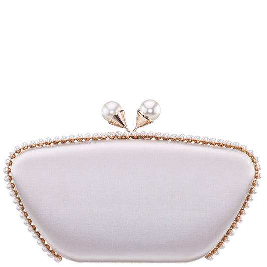 Nina Shoes Goddess Beige Satin / Plastic Pearl Minaudiere