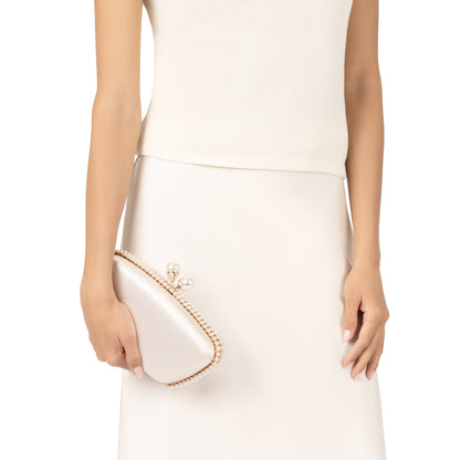 Nina Shoes Goddess Beige Satin / Plastic Pearl Minaudiere