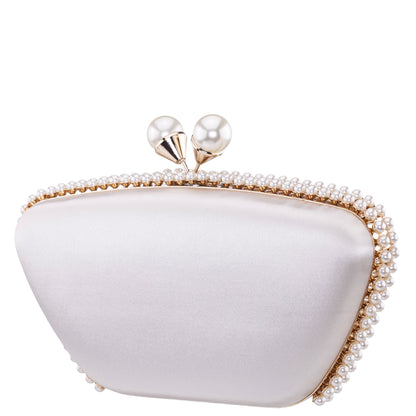 Nina Shoes Goddess Beige Satin / Plastic Pearl Minaudiere