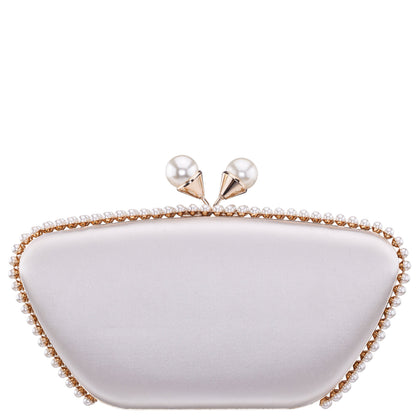 Nina Shoes Goddess Beige Satin / Plastic Pearl Minaudiere