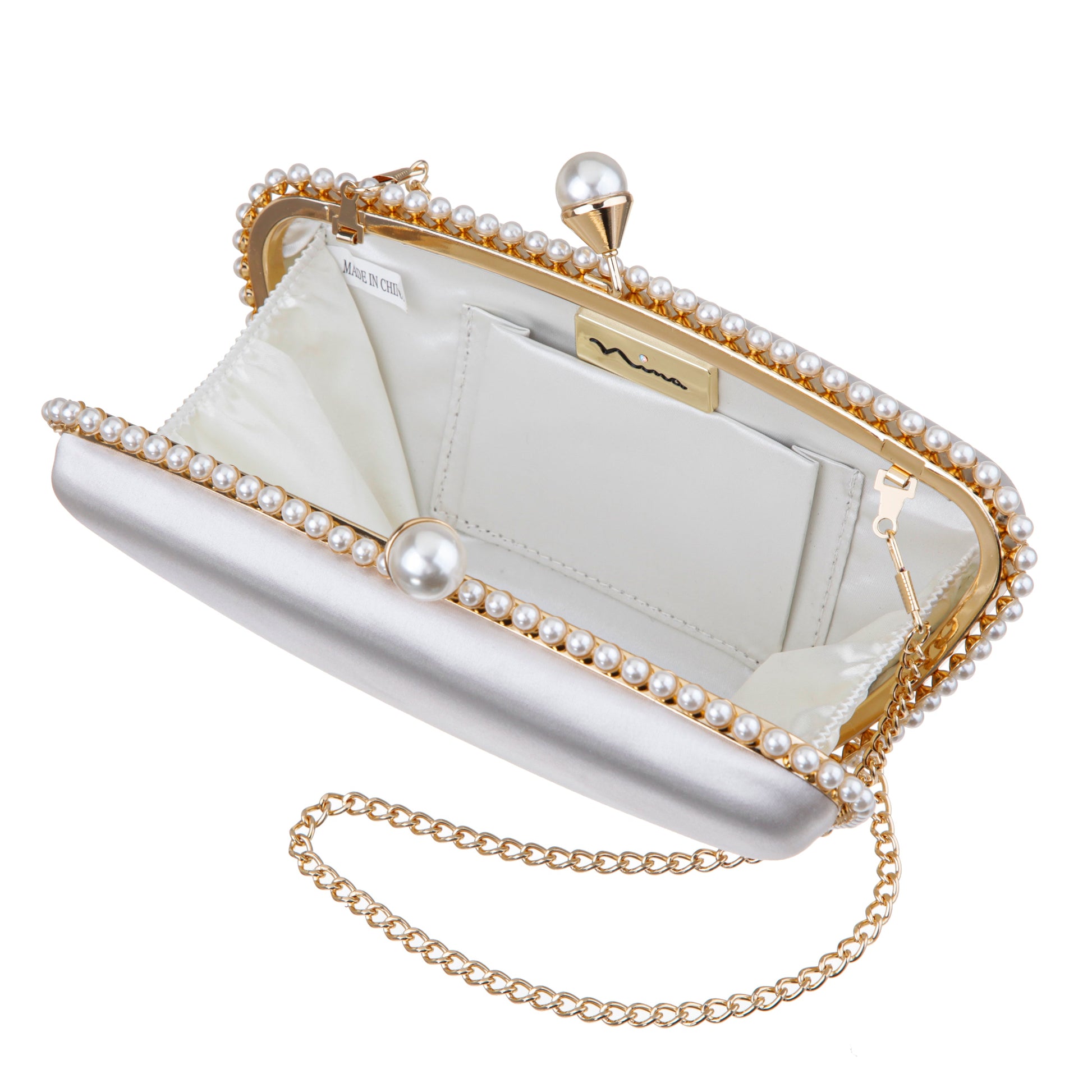 Nina Shoes Goddess Beige Satin / Plastic Pearl Minaudiere