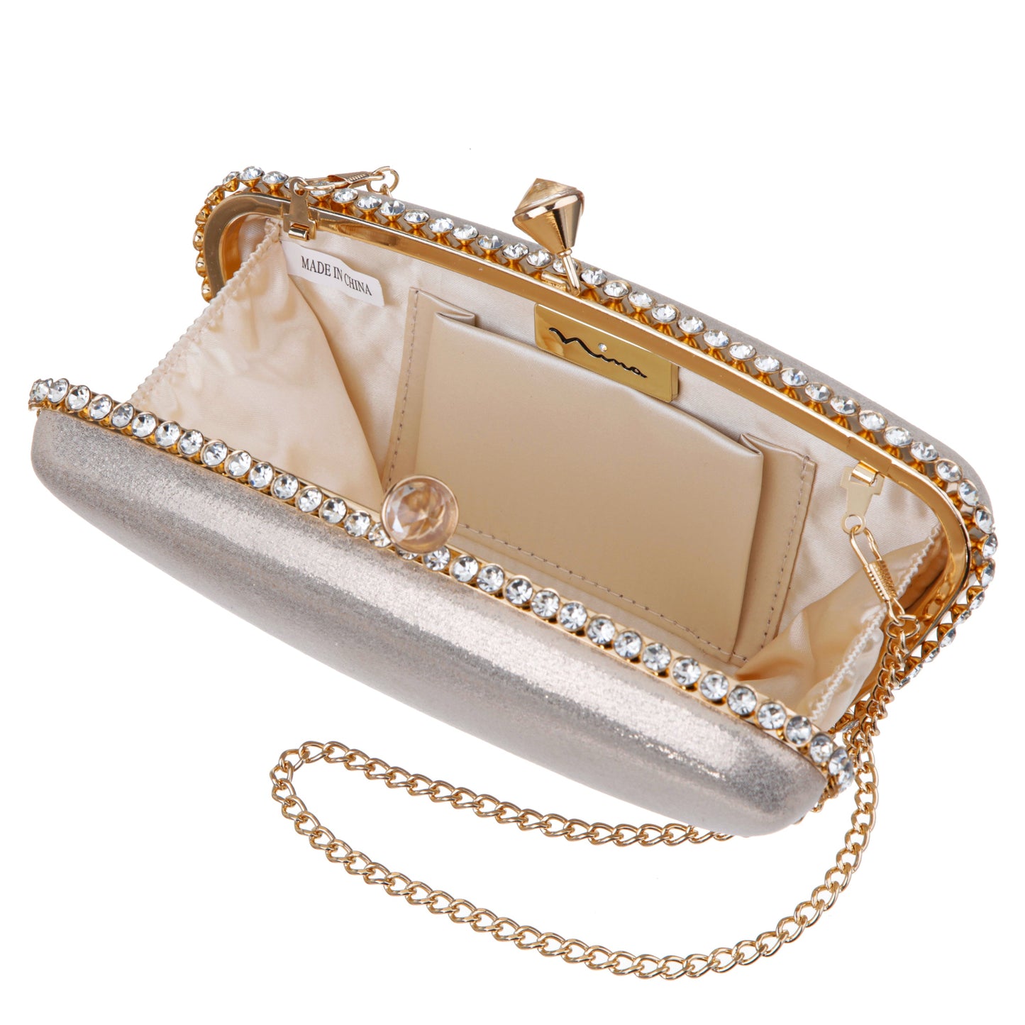 Nina Shoes Goddess Platino Reflective Suedette / Glass Crystal Minaudiere