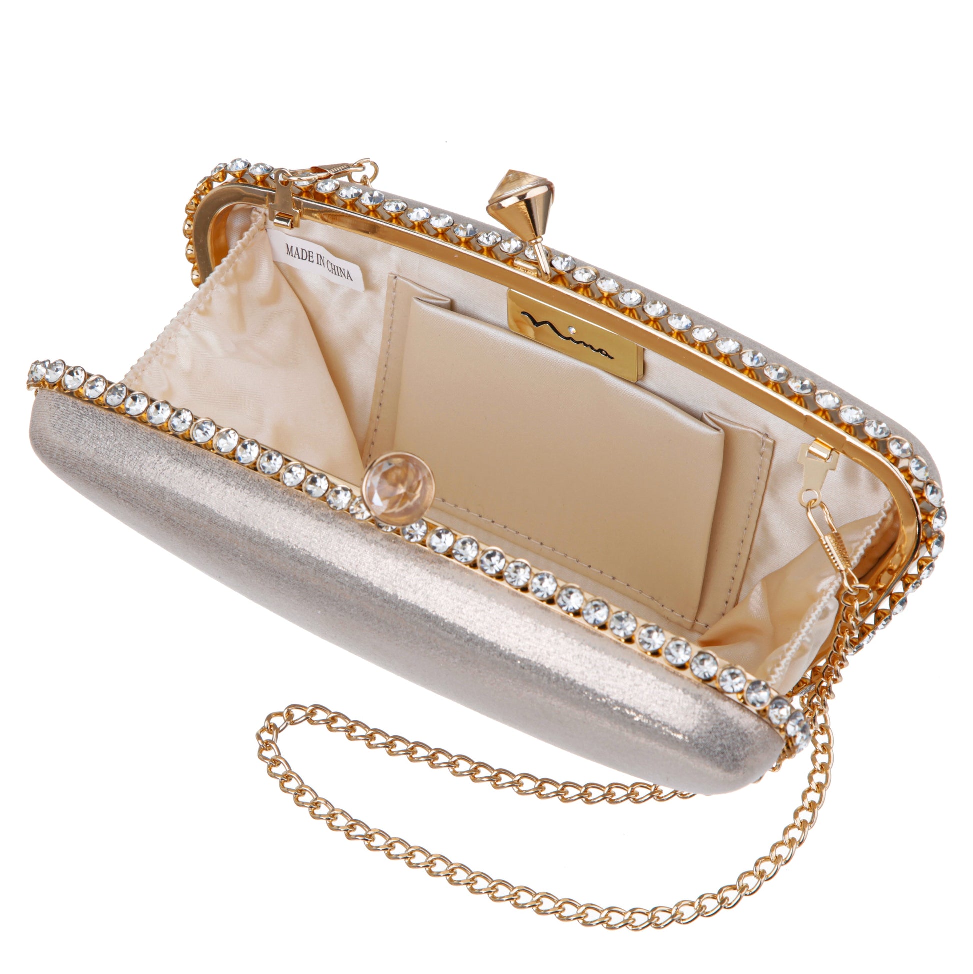 Nina Shoes Goddess Platino Reflective Suedette / Glass Crystal Minaudiere