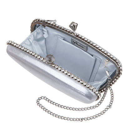 Nina Shoes Goddess True Silver Reflective Suedette / Glass Crystal Minaudiere