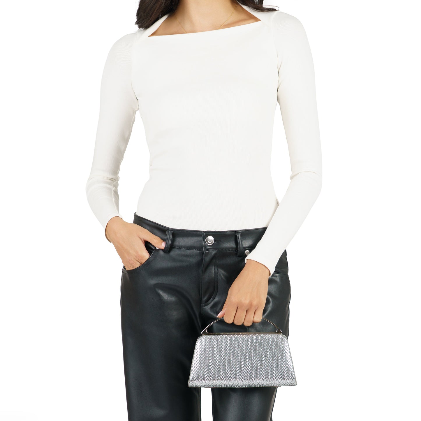 Nina Shoes Genesis-G Antique Silver Metallic Faux Weave Box Bag