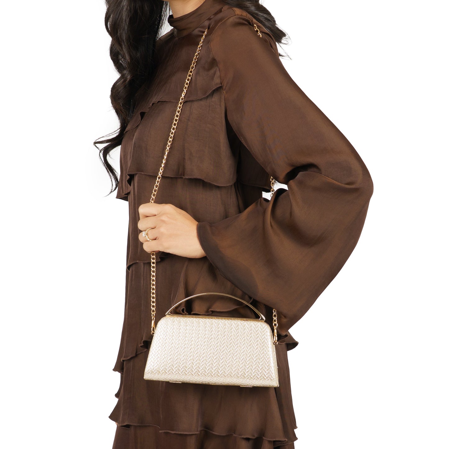 Nina Shoes Genesis-G Light Gold Metallic Faux Weave Box Bag