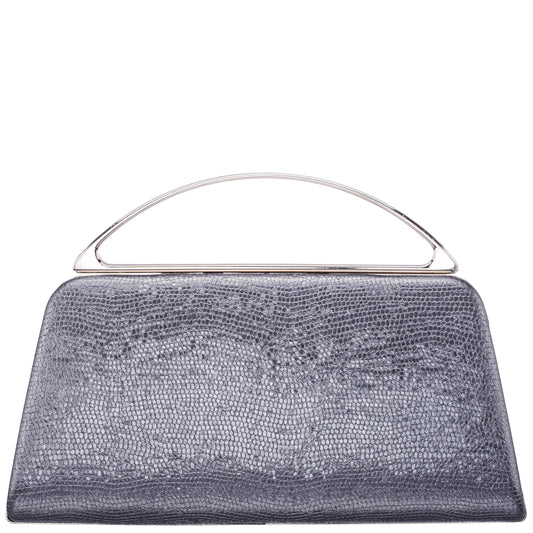 Nina Shoes Genesis-S Dark Silver Embossed Metallic Snake Minaudiere