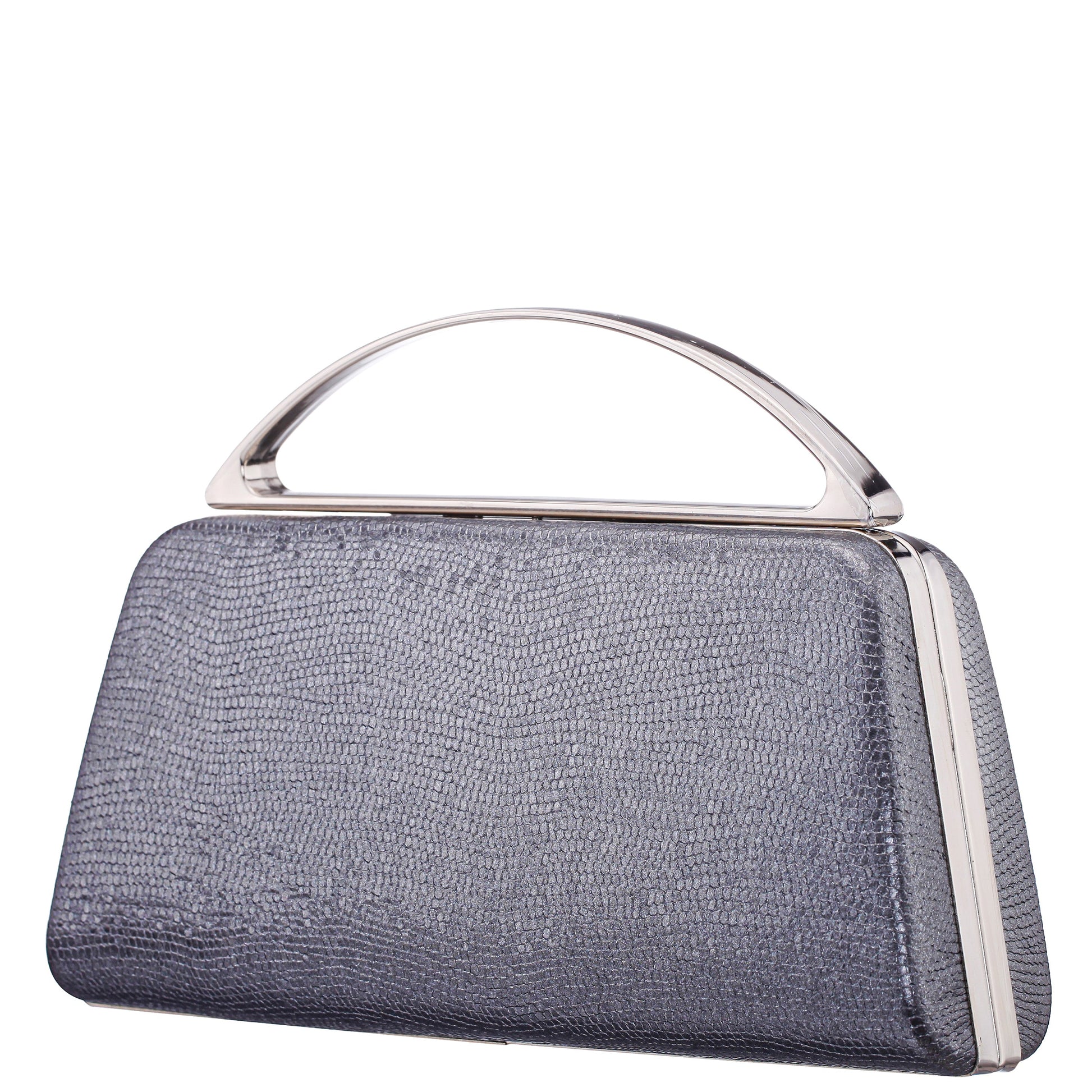 Nina Shoes Genesis-S Dark Silver Embossed Metallic Snake Minaudiere