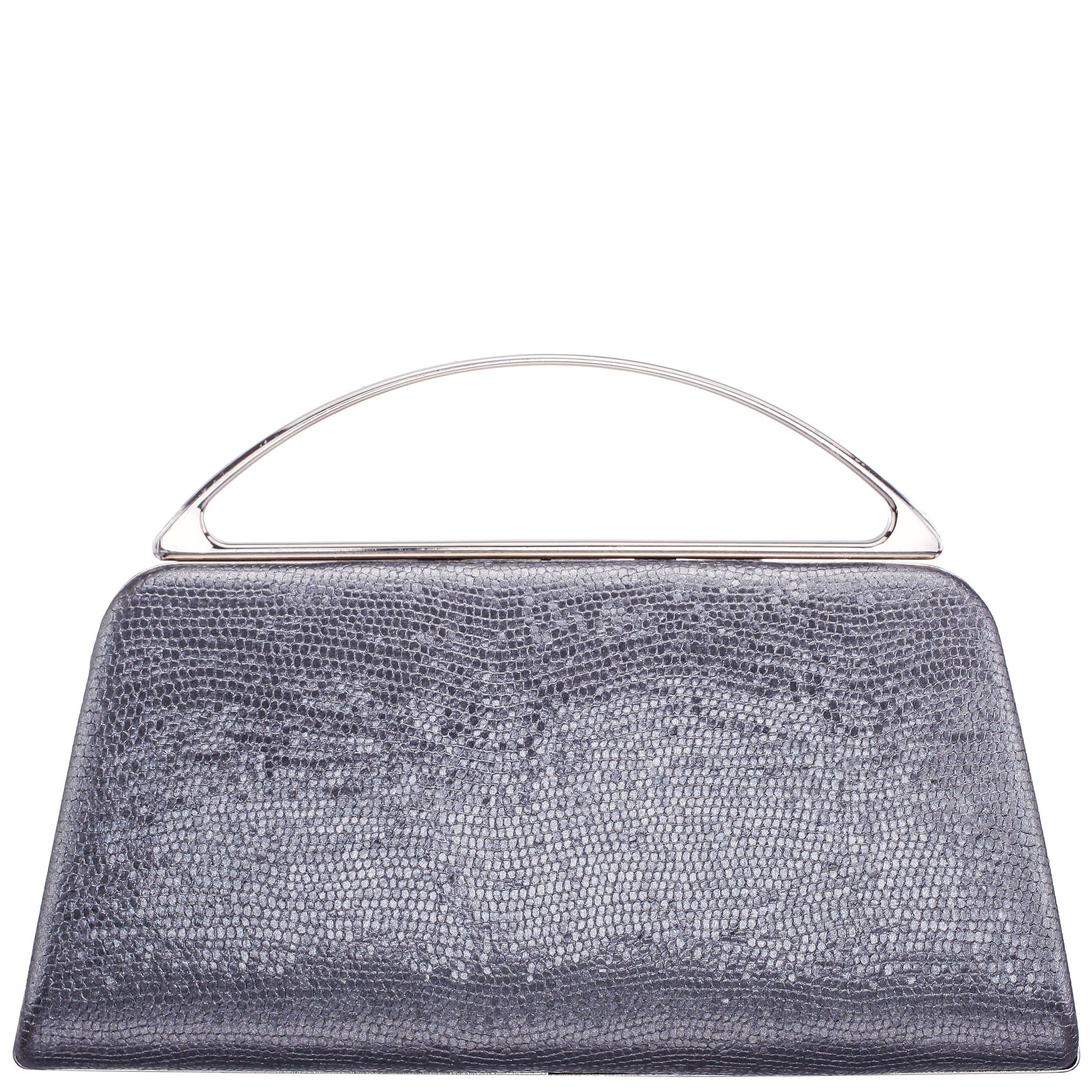 Nina Shoes Genesis-S Dark Silver Embossed Metallic Snake Minaudiere