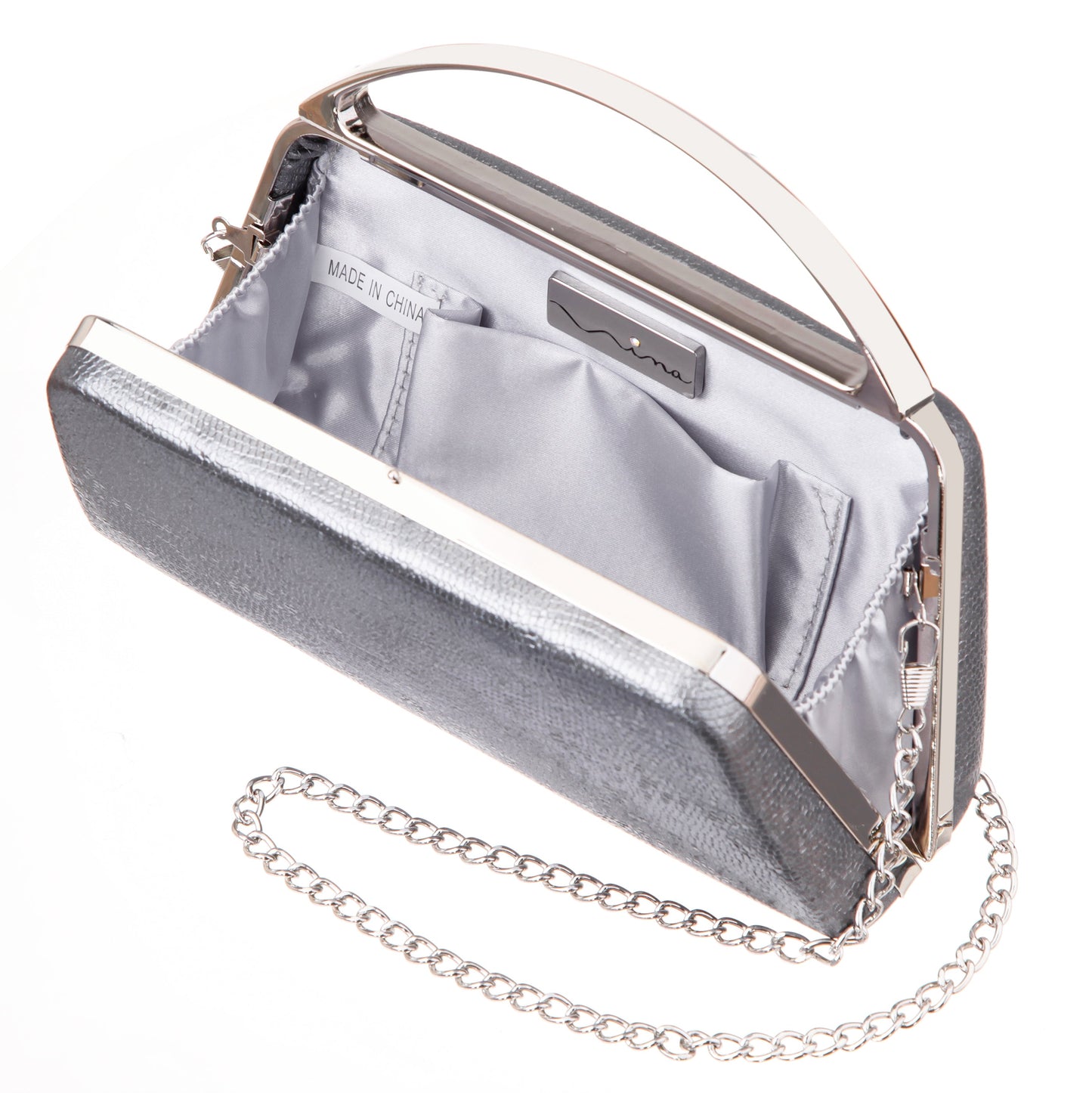 Nina Shoes Genesis-S Dark Silver Embossed Metallic Snake Minaudiere