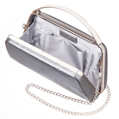 Nina Shoes Genesis-S Dark Silver Embossed Metallic Snake Minaudiere