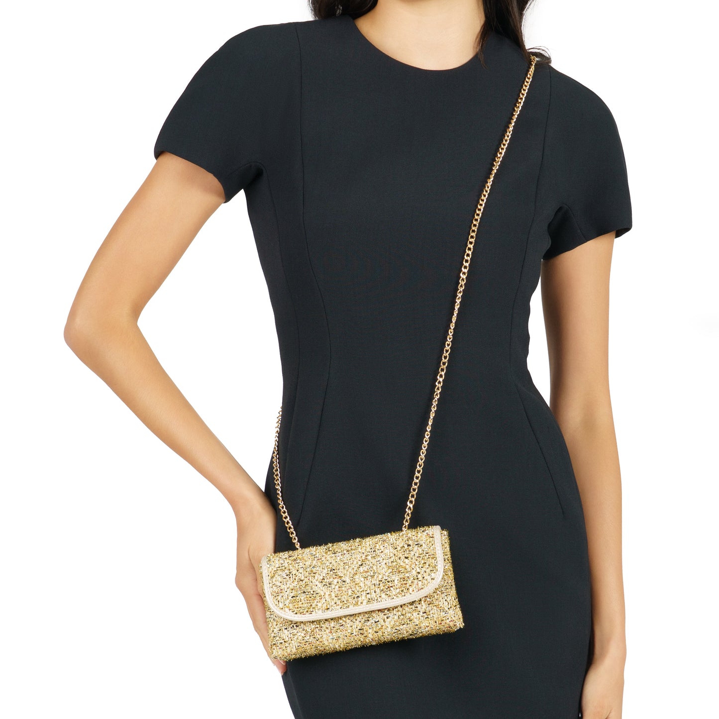 Nina Shoes Cerise Gold Metallic Tweed Crossbody Bag