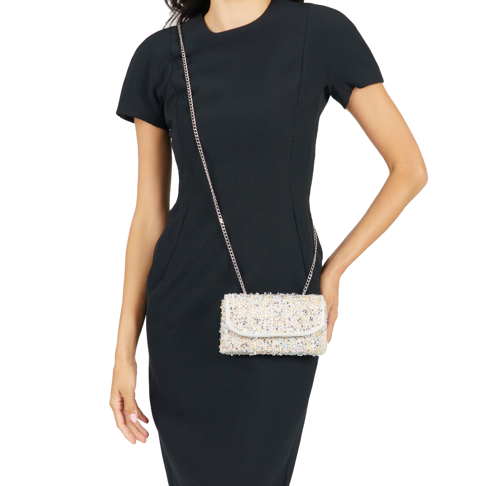 Nina Shoes Cerise Silver Multi Metallic Tweed Crossbody Bag