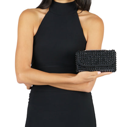 Nina Shoes Bixby Black Satin Crossbody Bag