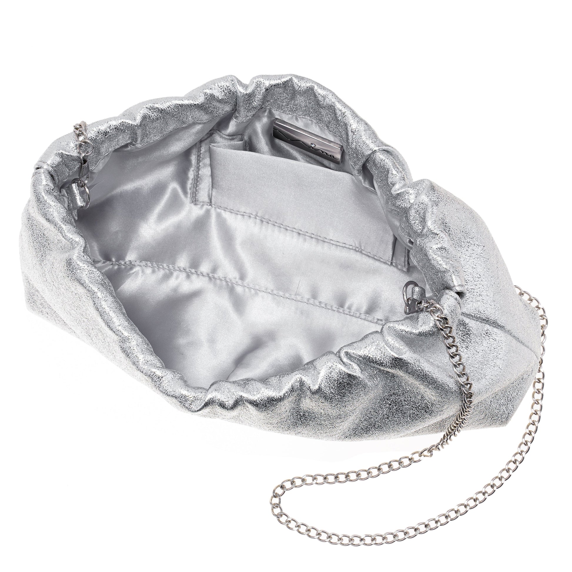 Nina Shoes Thea-T Silver Stellarglow Fabric Frame Clutch