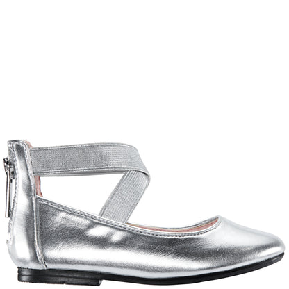 Nina Shoes Girls Marissa silver metallic zip back ballet flats