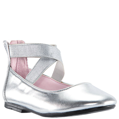 Nina Shoes Girls Marissa silver metallic zip back ballet flats