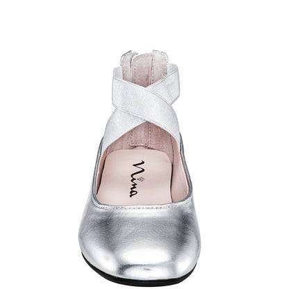 Nina Shoes Girls Marissa silver metallic zip back ballet flats