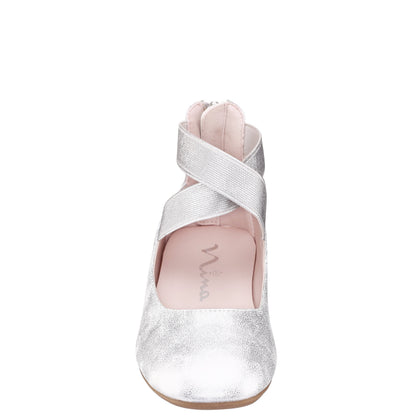 Nina Shoes Girls Marissa Silver zip back ballet flats