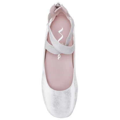 Nina Shoes Girls Marissa Silver zip back ballet flats