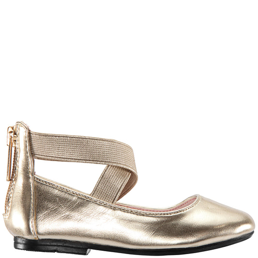 Nina Shoes Girls Marissa platino metallic zip back ballet flats