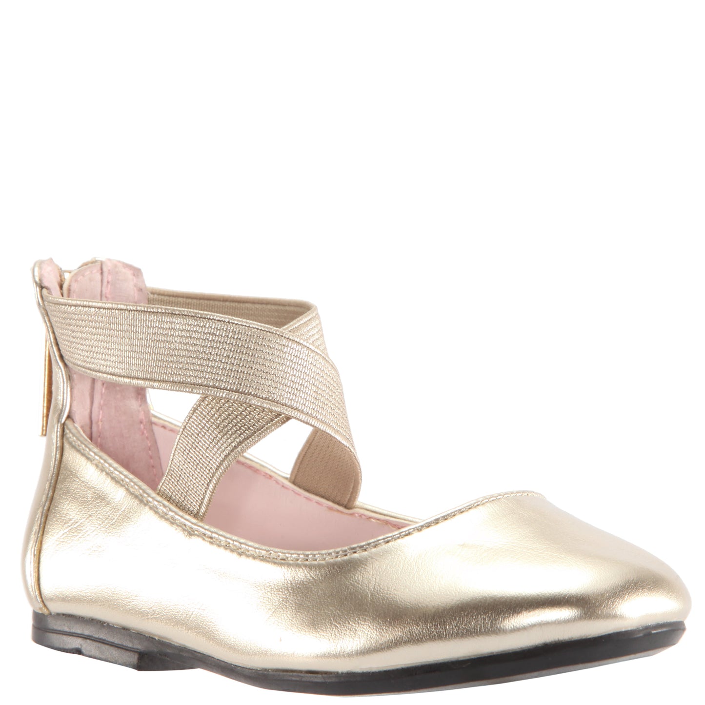 Nina Shoes Girls Marissa platino metallic zip back ballet flats