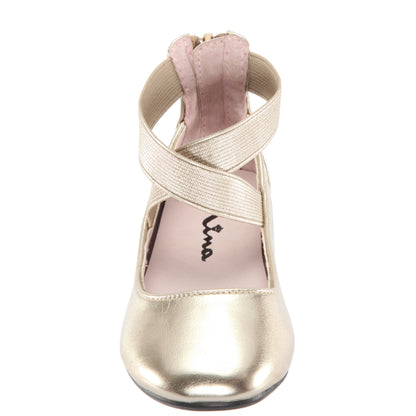 Nina Shoes Girls Marissa platino metallic zip back ballet flats