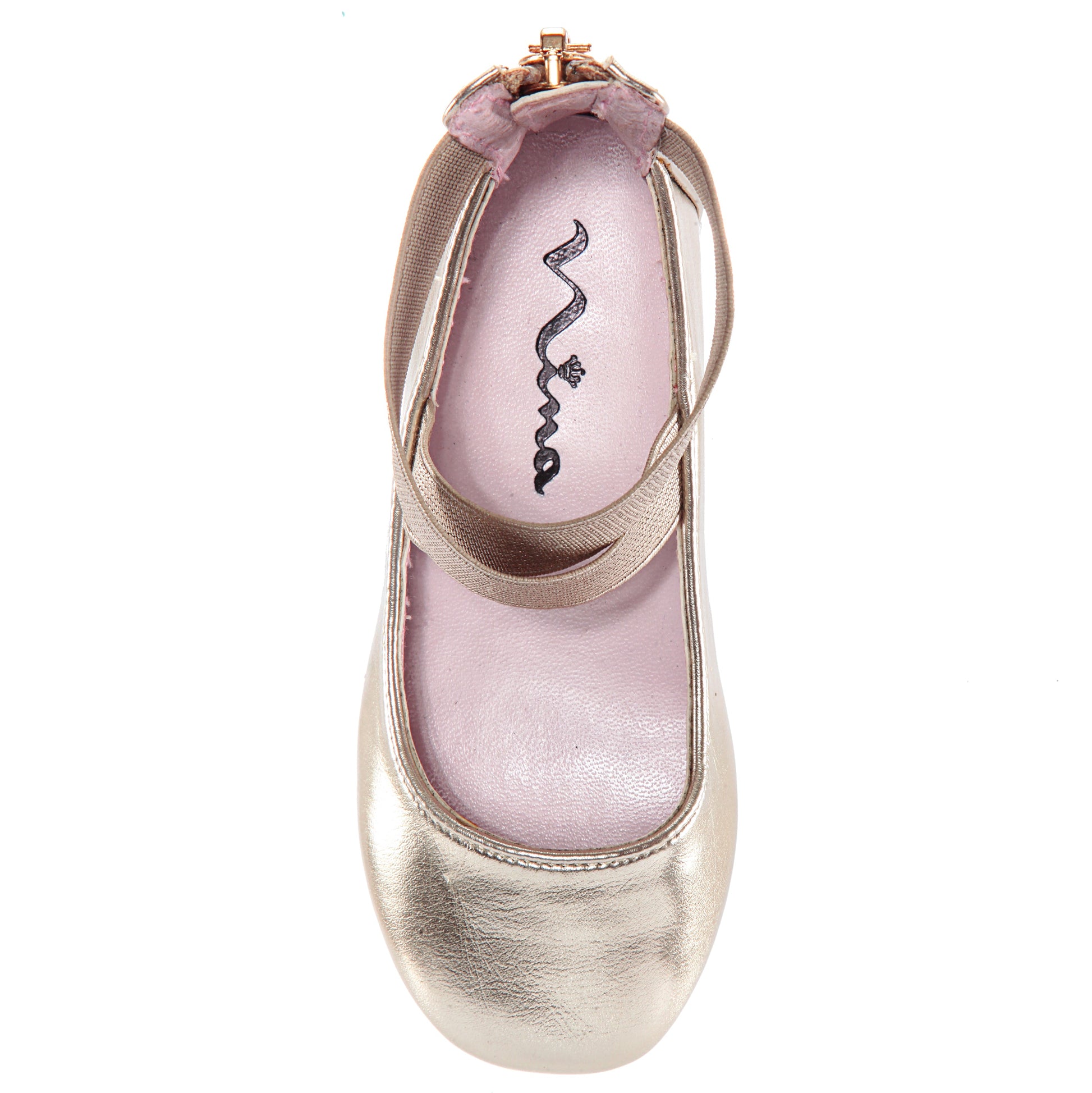 Nina Shoes Girls Marissa platino metallic zip back ballet flats