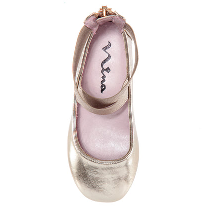 Nina Shoes Girls Marissa platino metallic zip back ballet flats