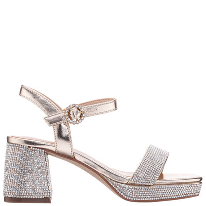 Nina Shoes Girls Marysol Light Gold Metallic Rhinestone Platform Dress Sandals