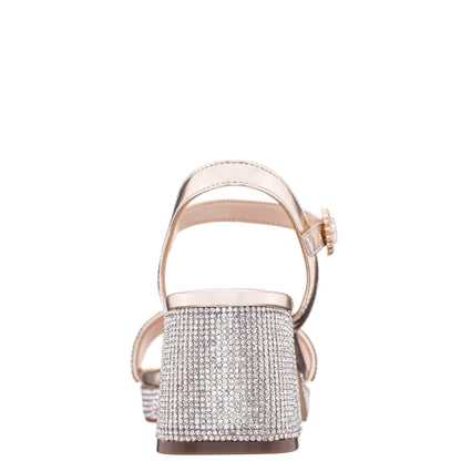 Nina Shoes Girls Marysol Light Gold Metallic Rhinestone Platform Dress Sandals