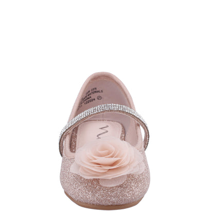 Nina Shoes Girls Jory Beige Shimmer Flower Ballet Flats