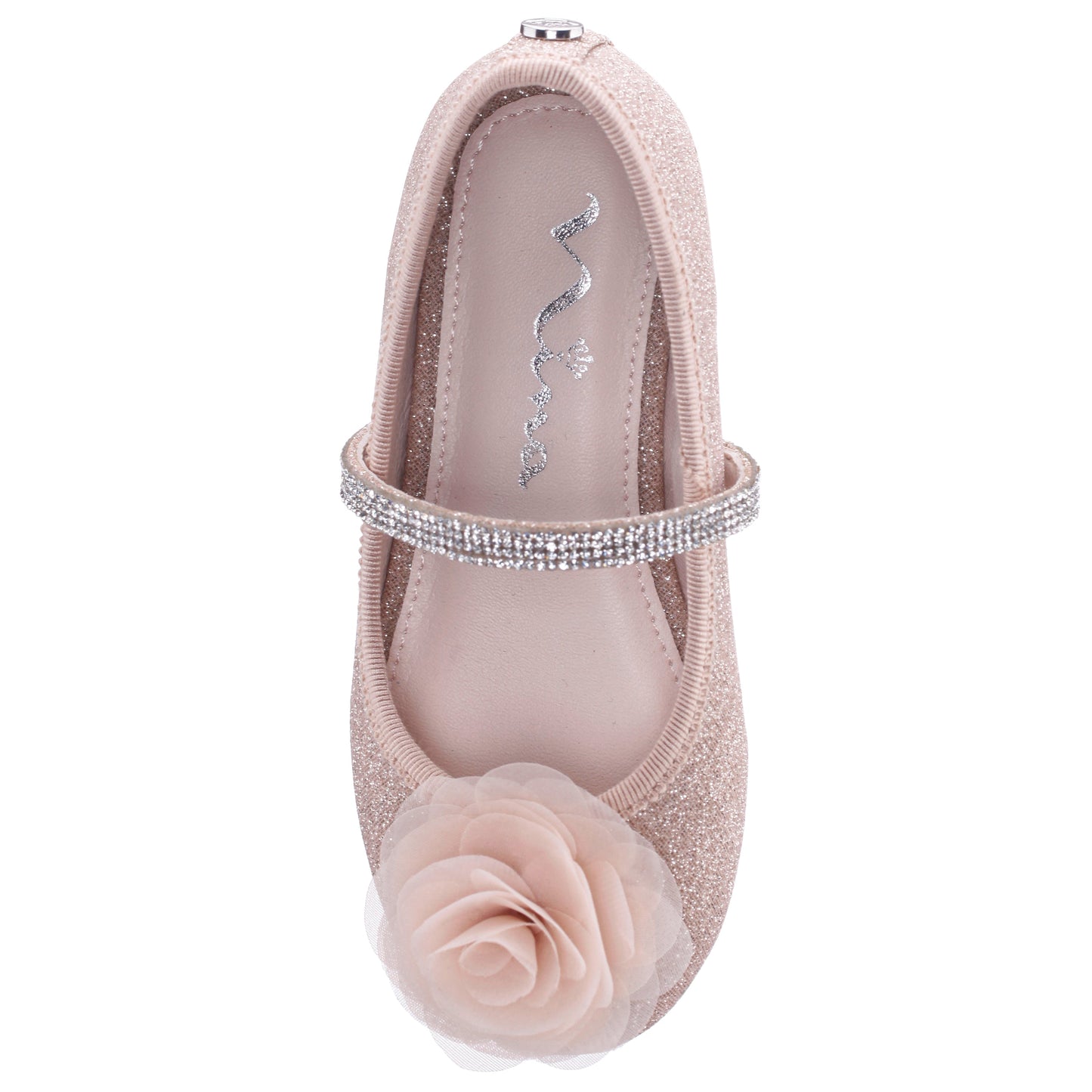 Nina Shoes Girls Jory Beige Shimmer Flower Ballet Flats