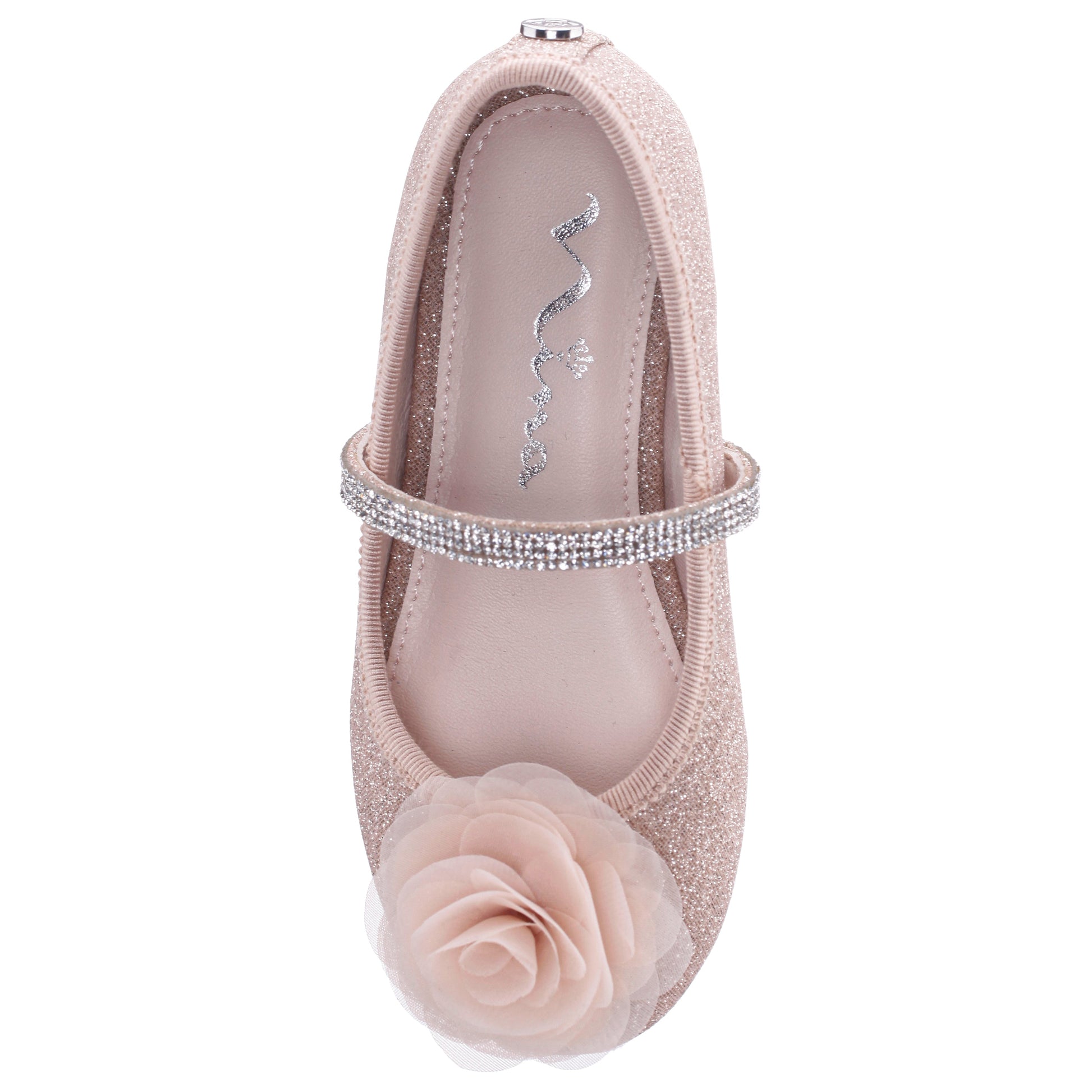 Nina Shoes Girls Jory Beige Shimmer Flower Ballet Flats