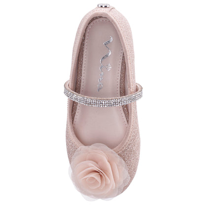 Nina Shoes Girls Jory Beige Shimmer Flower Ballet Flats