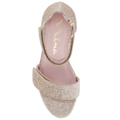 Nina Shoes Girls Rejina Gold Glitter Adjustable Dress Sandals