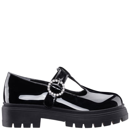 Nina Shoes Girls Stassi Black Patent T-strap school shoe