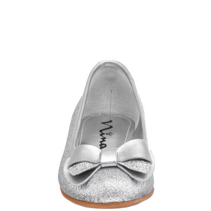 Nina Shoes Girls Kenzee Silver Glitter Ballet Flats