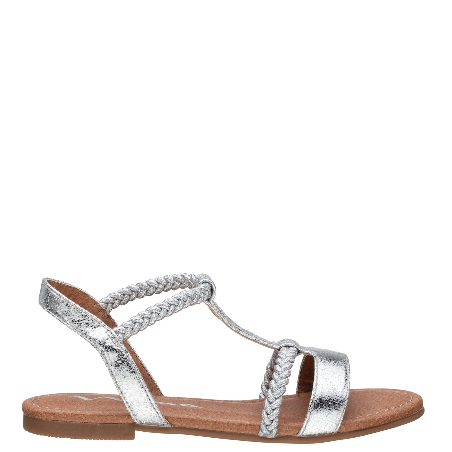 Nina Shoes Girls Burnadet Silver Braided Elastic Strap Sandals