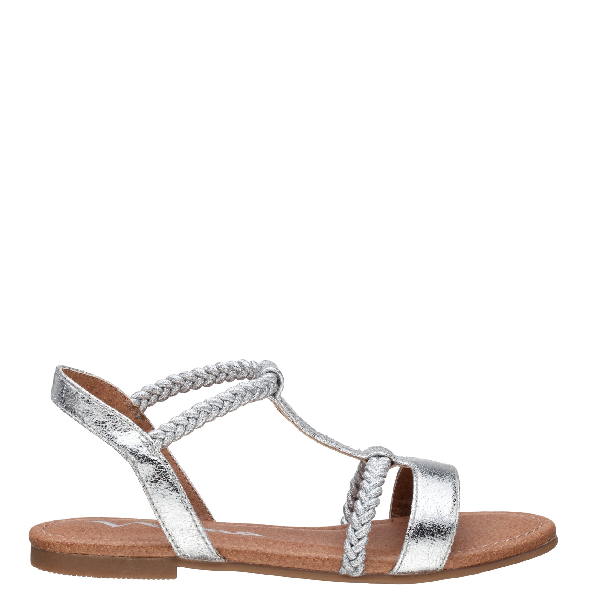 Nina Shoes Girls Burnadet Silver Braided Elastic Strap Sandals
