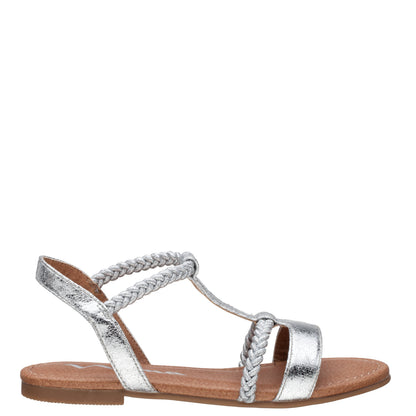 Nina Shoes Girls Burnadet Silver Braided Elastic Strap Sandals