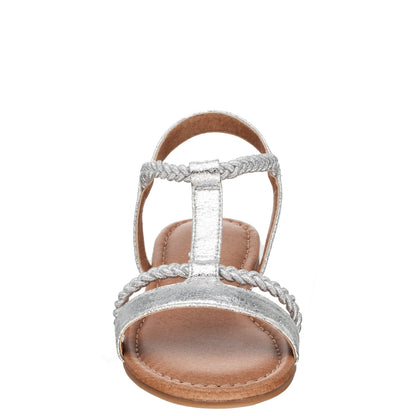 Nina Shoes Girls Burnadet Silver Braided Elastic Strap Sandals